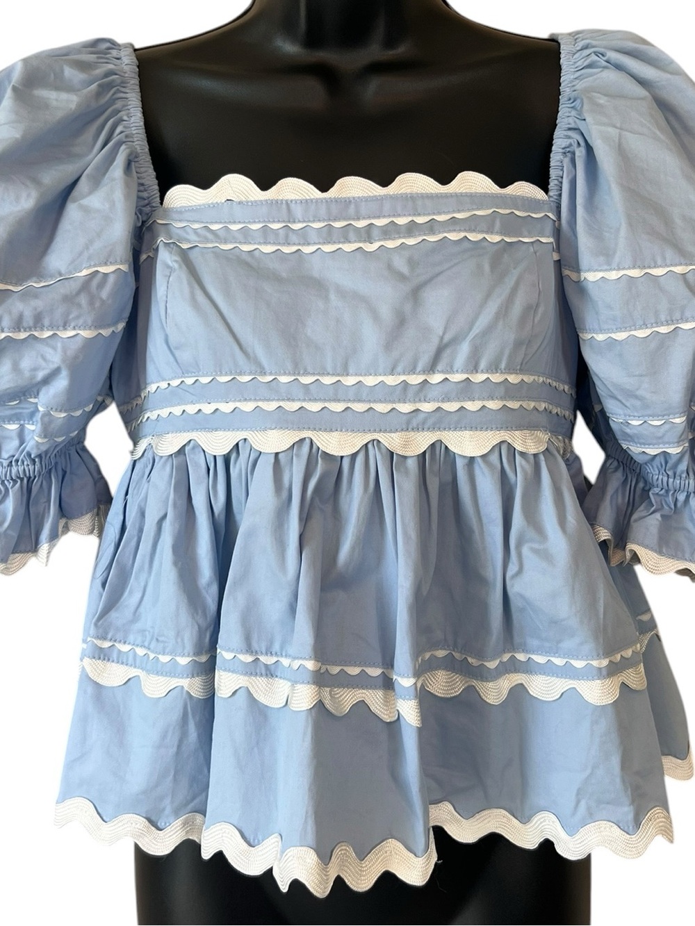 Sofie The Label Dani Contrast Trim Poplin Babydoll Top - Blue - Picture 2 of 12